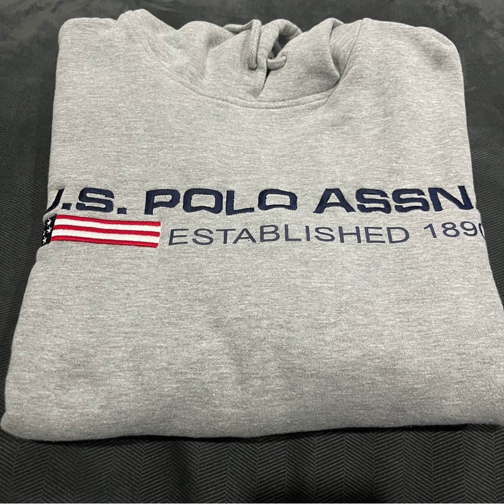 U.S. Polo Assn. Gray Hoodie with Flag Logo